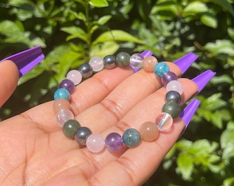 Weight Management Bracelet, Healing Crystals, Metabolism, Gemstones, Stretchy Beads Bracelet, Quartz, Green Jade, Sunstone, Apatite, 8mm