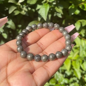 Pyrite Bracelet, Good Luck Bracelet, Mens Beaded Bracelet, Gemstone Bracelet, Attract Money, Natural Pyrite, Healing Crystals, Chakra