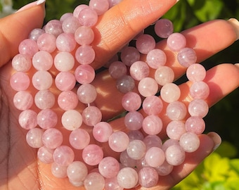 Lavender Rose Quartz Bracelet, 8mm Gemstone Bracelet, Healing Crystal Jewelry, Heart Chakra Calming Energy Jewellery, Love Peace bracelet