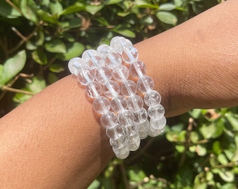 Clear Quartz Bracelet, Healing Crystals, Gemstone Bracelets, Crystal Beads Handmade Jewelry, Chakra Natural Stones, Clarity, Aura Cleansing