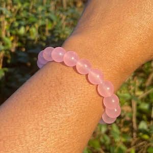 Rose Quartz Bracelet, Gemstone Bracelets, Healing Crystals, Pink Bracelets, 10mm, Friendship Gift Love Relationship Bracelet, Gift for her