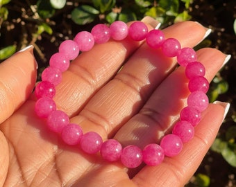 Rosa Jade Armband, Heilkristalle, handgemachte Perlen Edelstein Geschenke, Geschenk für Sie, 8 mm, Natursteine, Freundschaftsgeschenk, dehnbares Armband