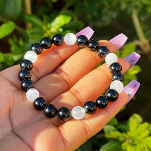 Black Tourmaline & Selenite Bracelet, Healing Crystals, Empath Protection Crystals, Handmade Jewelry Bracelet, Grounding, Gemstone Bracelet