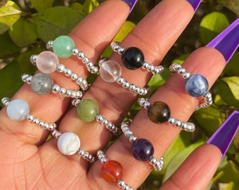 Beaded Crystal Ring, Healing Crystals, Cute rings, Gemstone Ring, Handmade Jewelry, Crystal Ring, Stretch, Adjustable Rings, Crystal Gifts