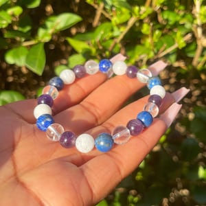 Migraine Support Bracelet, Healing Crystals, Headache Stress Support Bracelet, Chakra Bracelet, Gemstone Bracelet, Lapis Lazuli, Moonstone