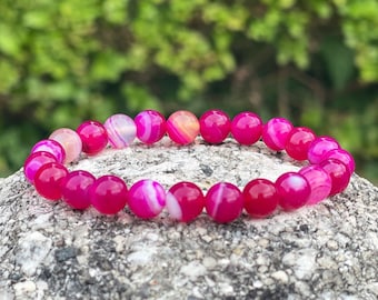 Pink Agate Bracelet, Birthday gift, Friendship Bracelet, Crystal Bracelet, Gemstone Handmade Bracelet, Healing Crystals, Bracelets for women