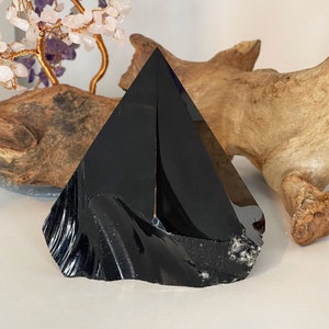 Obsidiana Negra Gran Punto Pulido Medio Crudo, Pirámide de Cristal, Curación de Chakra, Cristales Grandes, Piedras de Protección, Regalos de Decoración de Cristal para el Hogar