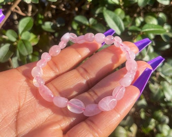 Rose Quartz Bracelet, Chip Bracelet, Healing Crystals, Irregular Natural Beads, Gift for her, Gemstone Bracelets, Pink Crystal Gift