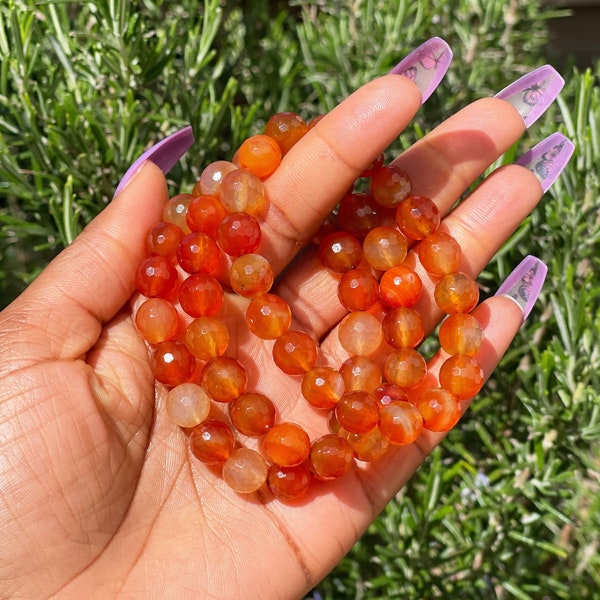 Faceted Orange Agate Bracelet, Red Agate Healing Crystals, Gemstone Beaded Bracelets, Handcrafted Jewelry, Handmade Natural Stone Jewelry