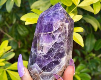 Amatista de ensueño, mitad puntas pulidas y mitad puntas en bruto, cristales curativos, piedra de chakra natural, piedras preciosas moradas, regalos de cristal, declaración de decoración para el hogar