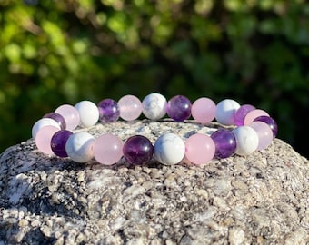 Anxiety Bracelet, Anxiety Chakra Protection Bracelet, Gemstones for Inner Peace, Healing Crystal Bracelet, Self Love, Rose Quartz, Amethyst