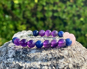 Anti Anxiety Bracelet, Stress Relief Bracelet, Healing Crystal Bracelet, Grounding, Birthday Gift, Gemstone Bracelet, Rose Quartz, Amethyst