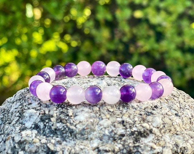 Amethyst Rose Quartz Bracelet, Sleep Peaceful, Relaxation Bracelet, Gemstones for Inner Peace, Healing Crystal Bracelet, Friendship Gift