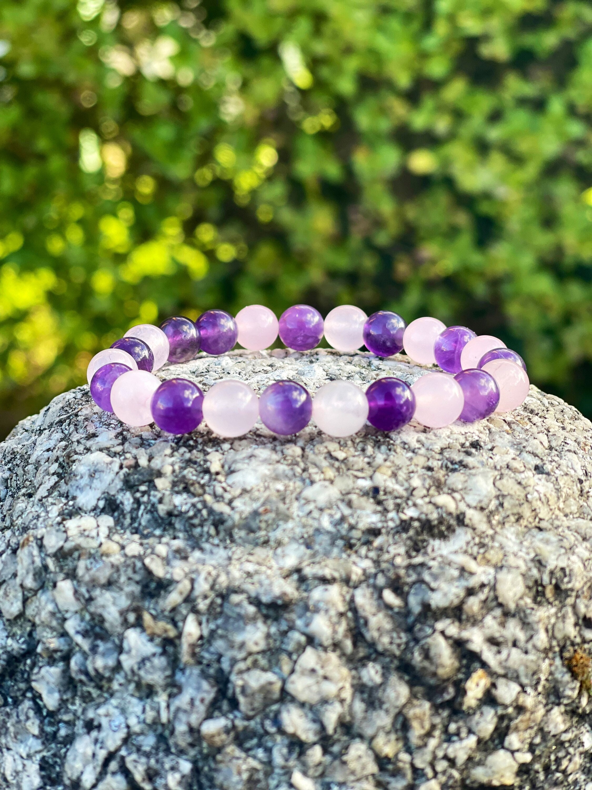 Bracelet En Quartz Rose Et Améthyste Pour Le Calme Et Un Sommeil Réparateur - Neuf Avec étiquettes