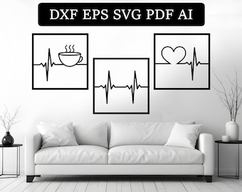 Decoración de pared con latidos de corazón, archivo dxf y SVG eps ai pdf, corte láser plasma Glowforge, Cricut, CNC, metal, decoración de pared, descarga digital instantánea