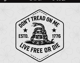 No me pises, vive libre o muere (SVG/PNG), serpiente de cascabel con la bandera de Gadsden, EE. UU., América 1776, patriótico, nosotros el pueblo, diseño de parche para gorra grabado con láser