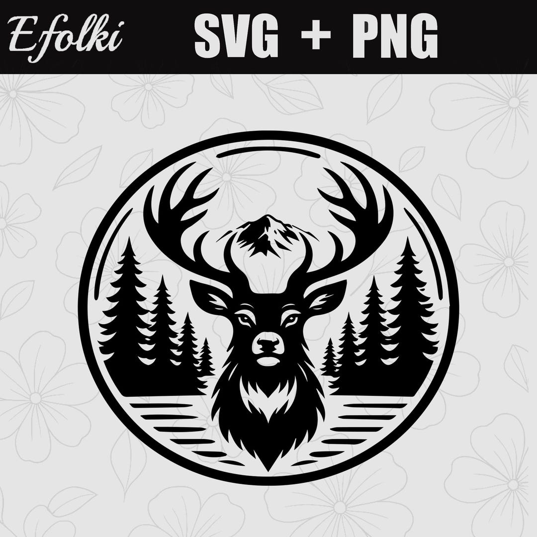 Whitetail Buck SVG PNG | Deer Head Line Art | Black & White Engraving ...