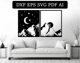 Decoración de pared con sol y luna, archivo dxf y SVG eps ai pdf, corte láser plasma Glowforge, Cricut, CNC, metal, decoración de pared, descarga digital instantánea