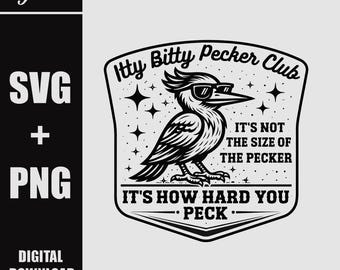 Archivo SVG PNG de diseño divertido de pájaro carpintero para sombreros, parches y ropa. Archivo de corte para grabado láser. Descarga instantánea.