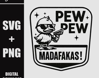 Pew Pew Madafakas SVG PNG, Meme divertido con armas, Pájaro divertido con armas, Diseño de parche de sombrero de cuero grabado con láser, Archivo recortado, Descarga instantánea