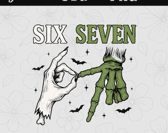 Retro Halloween PNG SVG, Six Seven 6 7 Meme Funny Skeleton Hands svg png, Six Seven Meme SVG, Funny Halloween Clipart (Digital Download).
