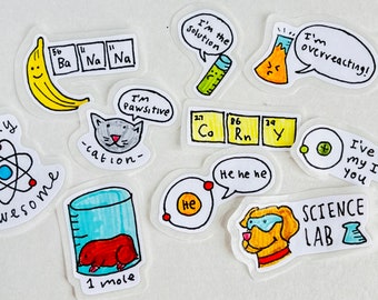 Funny Science Pun Stickers, Educational Classroom Pun Stickers, Cute Nerdy Chemistry Pun Stickers