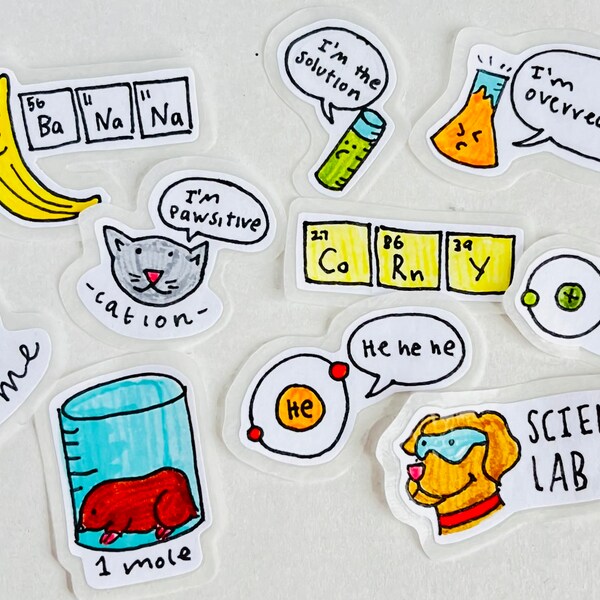 Funny Science Pun Stickers, Educational Classroom Pun Stickers, Cute Nerdy Chemistry Pun Stickers
