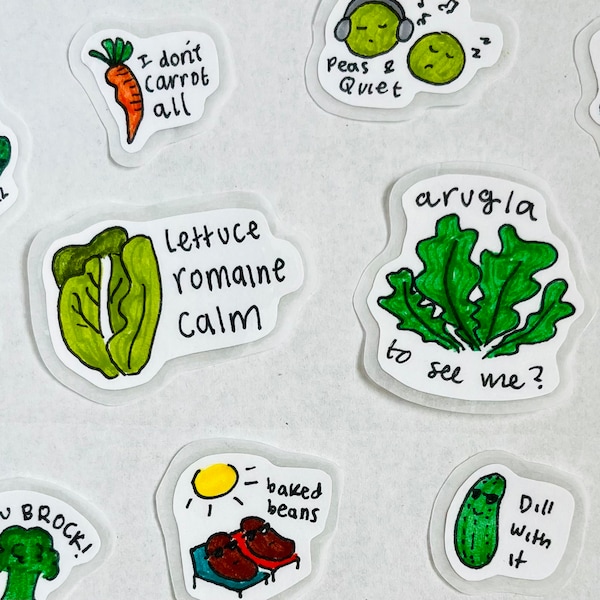 Vegetable Pun Stickers, Funny Veggie Puns Sticker Sheet, Die Cut Pun Stickers