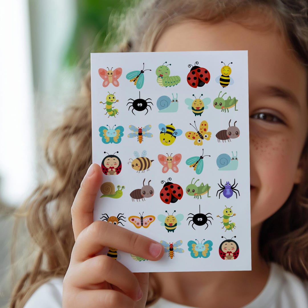 Printable Insect Sticker Sheet Cheerful Insects Sticker Sheet | Cute Bug Stickers & Colorful Critters ...