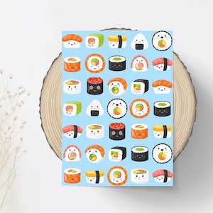Adesivi Kawaii Sushi – Foglio di adesivi con cibo giapponese e decorazioni per planner anime