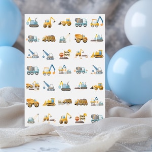 Feuille d'autocollants pour véhicules de construction Autocollants pour pelle, camion-benne et grue pour enfants et travaux manuels
