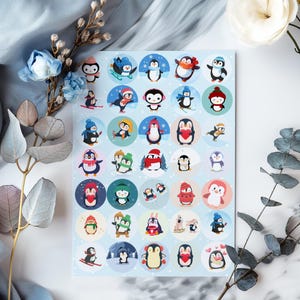 Foglio di adesivi Pinguini. Adesivi per bambini. Foglio di adesivi. Adesivi. Adesivi divertenti. Adesivi invernali. Adesivi pinguini