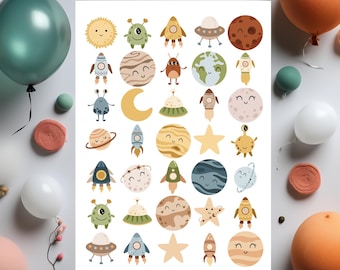 Cute Space Stickers – Fun & Cosmic for Journals, Planners, Scrapbooks