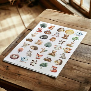 Feuille d'autocollants Forêt douillette | Stickers boisés mignons et esthétique de la nature