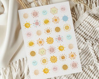 Sticker Sheet Cute Suns - Kids Stickers - Sticker Sheet - Stickers - Fun Stickers - Summer Stickers - Stickers for Children