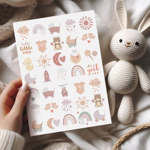 Baby Sticker für Mädchen - Süßes Pastell Sticker Blatt & Neugeborenen Dekor