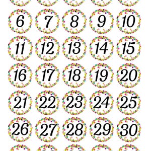 Stickers chiffres confettis - Feuille d'autocollants numériques colorés et décoration d'agenda