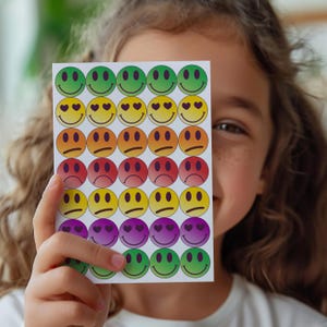 Foglio di adesivi Smileys verdi, arancioni e rossi - Adesivi con codifica a colori - Adesivi premio