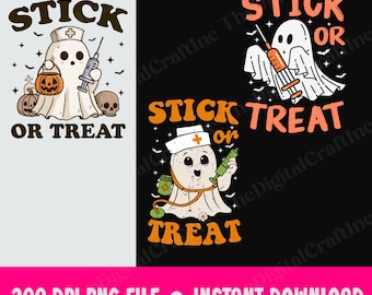 Stick Or Treat Nurse PNG-Bundle, Gruselige Krankenschwester PNG, Geisterkrankenschwester PNG, Lustige Halloween-Krankenschwester PNG