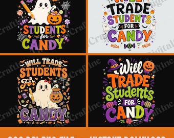 Will Trade Students for Candy PNG, Funny Halloween Teacher Ghost Sublimation Design, Spooky Teacher Clipart