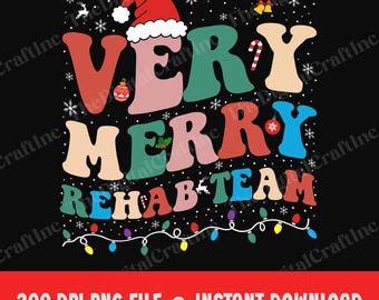 Sehr frohes Reha-Team Png, lustige Familien-Weihnachtsgeschenke, Reha-Team-Weihnachtssublimations-Design, Weihnachtsmütze Png, Weihnachtslichter Png
