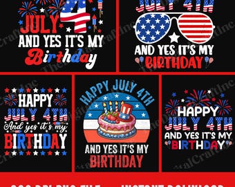Joyeux 4 juillet et oui c'est mon anniversaire PNG, anniversaire patriotique d'enfants, conception de sublimation de jour de l'indépendance du drapeau des Etats-Unis