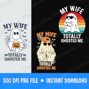 Min fru spökade mig totalt png Halloween-paket, läskig säsong png, rolig Halloween-kostym för par, läskigt spöke png