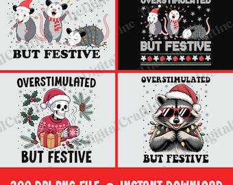 Überreizt aber festlich Png, Weihnachten Waschbär Png, Weihnachten Possum Png, lustiges Skelett Png, Familie Weihnachtsgeschenke, Müll Panda