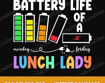 Battery Life Of A Lunch Lady PNG, Funny Back To School Lunch Lady Life, Battery Level Chart Monday To Friday, School Cafeteria Vibes