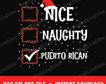 Netter frecher puertoricanisches Png, lustiges Weihnachtspng, freches Weihnachtsmann-Liste Png, Puertor Rico Weihnachtspng, Feiertagsgeschenk für Boricua Pride