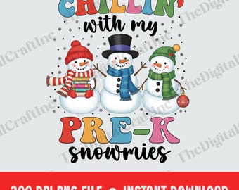 Chillin With My Pre-K Snowmies Png, Weihnachtslehrer Png, Weihnachtssublimationsdesign, Schneemann Png, Xmas Pre-K Lehrer Clipart