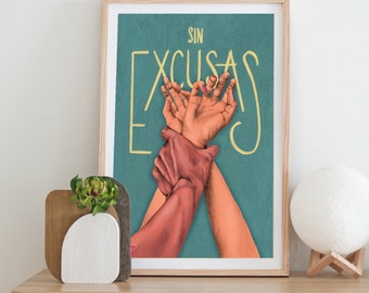 NO EXCUSES, decorative foil print from a limited edition digital drawing. Art print.