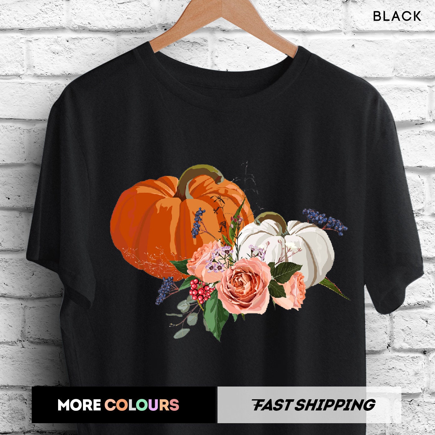 Hami House Halloween Pumpkin Shirt for Women Floral Pumpkin Graphic Shirt Funny Short Sleeve Thanksgiving Gift Tee 
