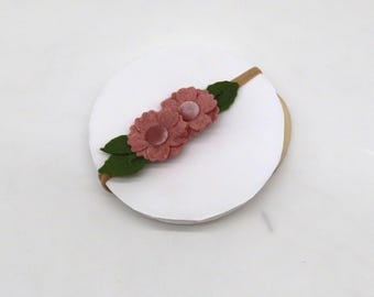 Diadema floral irls, diadema elástica hecha a mano, diadema de fieltro rosa empolvado con flores y cuentas, accesorio para el cabello de bebé niña